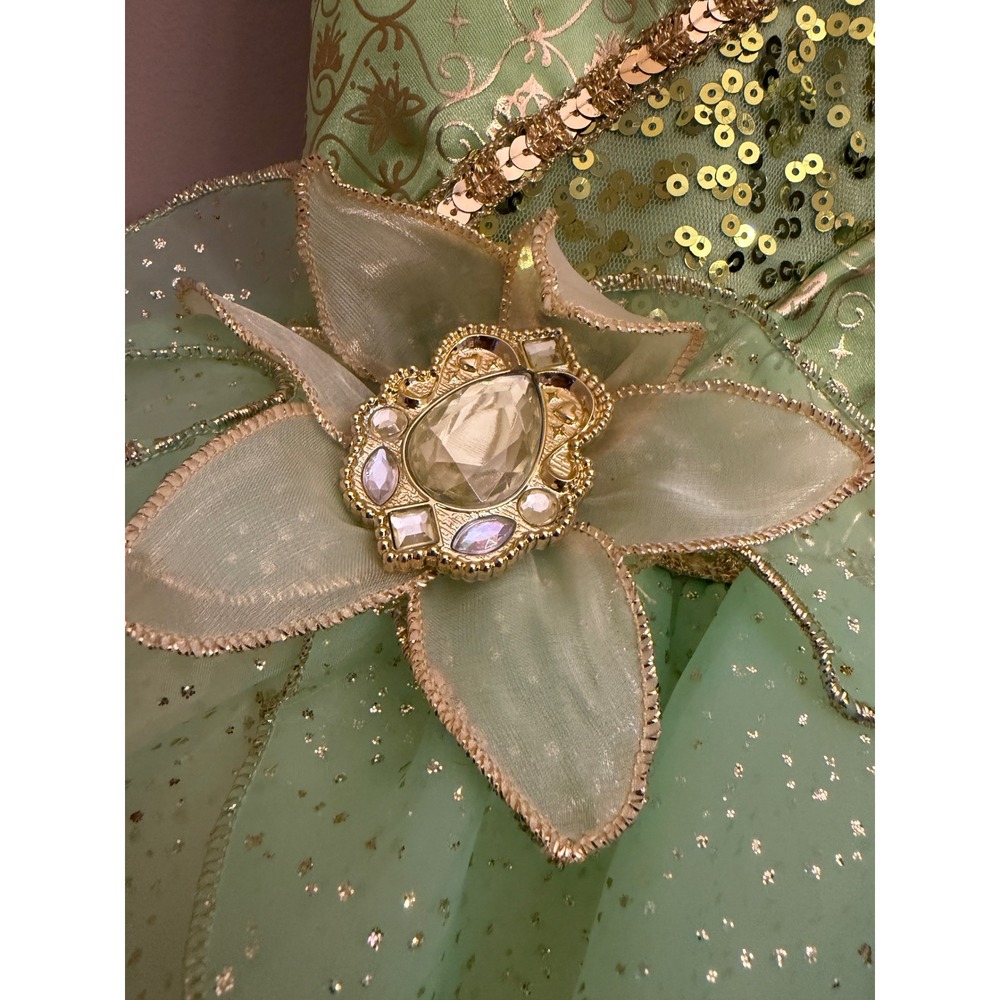 Disney Princess Tiana Costume Dress Girls Size 4 Green Sequin Lily Pad Gown NWT - Picture 2 of 3